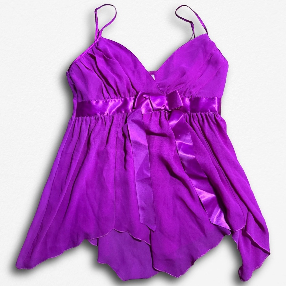 Fredericks of Hollywood Purple Chiffon‎ Babydoll Top Handkerchief Hem Medium